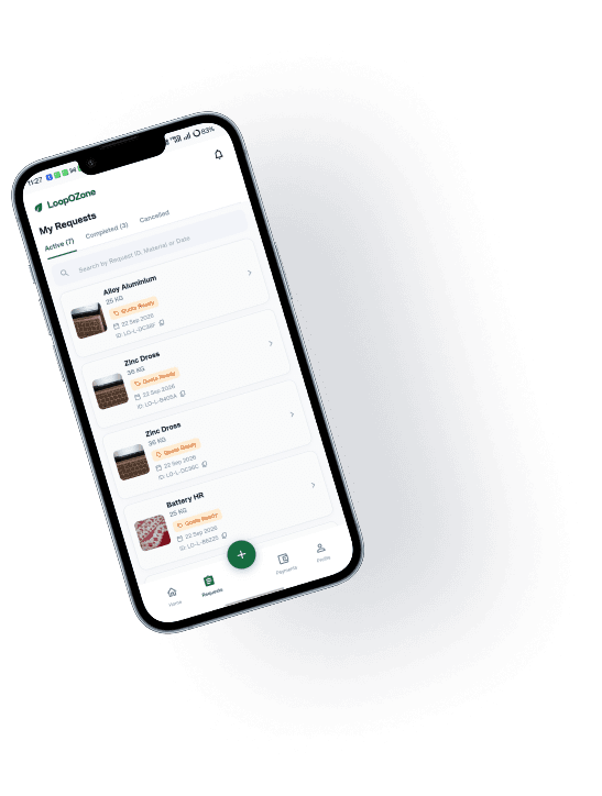 loopX app showing material requests and their current status